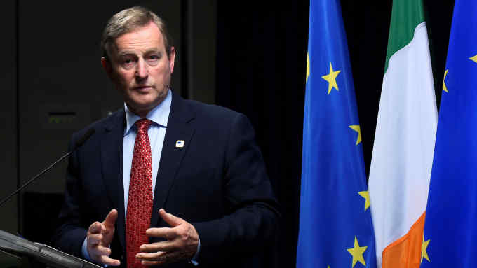 Irish Prime Minister Enda Kenny gives a joint press during the EU leaders summit at the Europa building, the main headquarters of European Council and the Council of the EU, in Brussels, on April 29, 2017. The 27 ?EU leaders hold a summit to adopt Brexit negotiating guidelines. EU President Donald Tusk urged the bloc to keep a united front at a special Brexit summit in Brussels, saying it will also help Britain if they can reach a deal. / AFP PHOTO / JOHN THYS (Photo credit should read JOHN THYS/AFP/Getty Images)