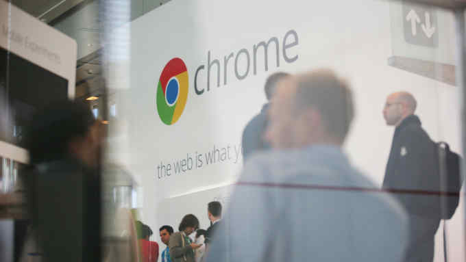Google Chrome's logo is seen at Google's annual developer conference, Google I/O, at Moscone Center in San Francisco on June 28, 2012 in California. AFP PHOTO / Kimihiro Hoshino (Photo credit should read KIMIHIRO HOSHINO/AFP/GettyImages)
