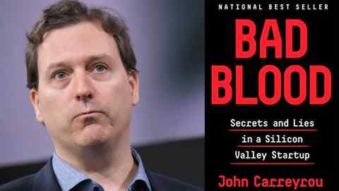 Winner of FT/McKinsey Business Book of Year 2018 John Carreyrou and the cover of his book Bad Blood