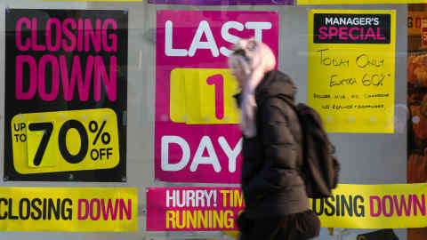 © Licensed to London News Pictures. 09/01/2020. London, UK. A member of public walks past a branch of mother and baby retailer, Mothercare, in Wood Green, north London which is to close in one day. All 79 Mothercare stores are set to close by Sunday 12 January 2020 - putting 2,500 people out of work after the company went into administration last year. Photo credit: Dinendra Haria/LNP