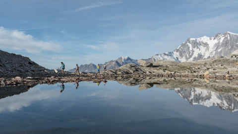 Runners close to the Monte Moro pass between Italy and Switzerland