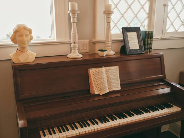 Ridloff’s piano, with a book of sheet music on the stand