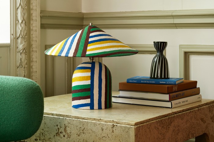 Bold, chalky and sophisticated, the new big-top stripes are defined by their earthy and off-beat palette. Pavilion table lamp in Stripe by Palefire Studio x 8 Holland Street, £770, exclusively from 8hollandstreet.com