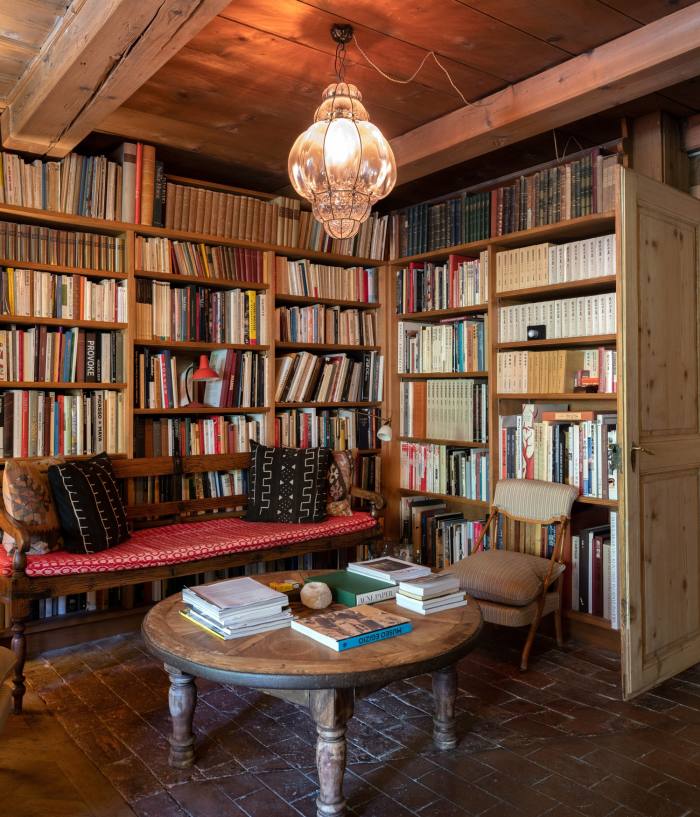 Part of the library, where guests relax after dinner