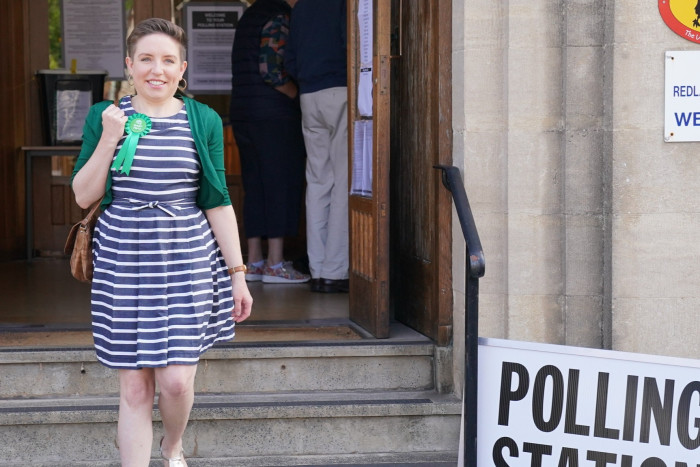 Green party co-leader Carla Denyer leaving a polling station in Bristol