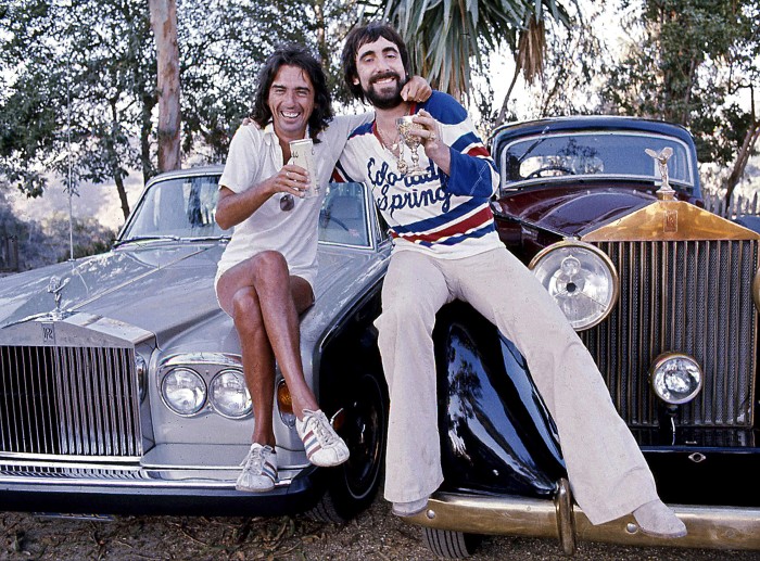 Alice Cooper (left) sits on his 1976 Silver Shadow with The Who’s Keith Moon on his Phantom