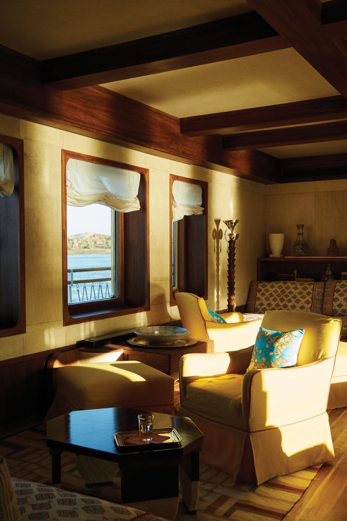 Interiors by the Egyptian interiors architect Tarek Shamma aboard the Yalla Nile