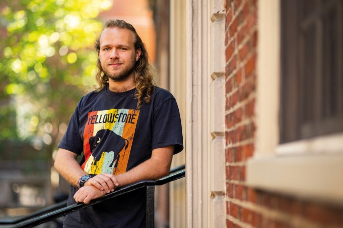 Harvard Student Elijah McGill poses for a portrait on campus at Harvard University in Cambridge