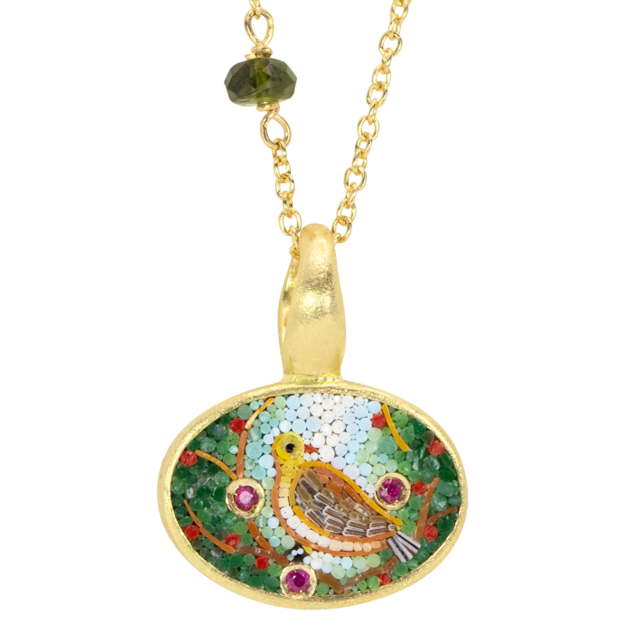 Kojis gold, ruby and micro-mosaic bird pendant, £4,950