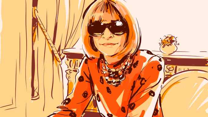An illustration of Vogue’s Anna Wintour with her trademark bob hairstyle and dark glasses