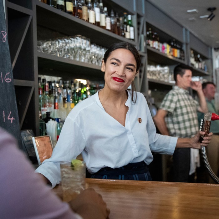 At the Queensboro, NY: @WYNC “Critics often tell the AOC to go back to bartending. So she did, to draw attention to legislation about the minimum wage.” May 31 2019
