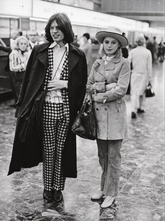 Mick Jagger and Marianne Faithfull at a London airport, July 1969