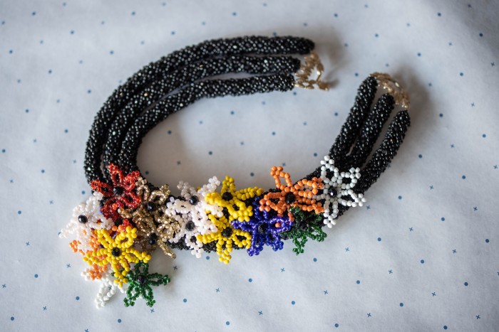 a flower necklace, made of beads
