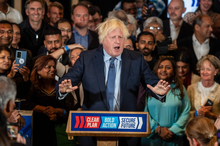 Boris Johnson speaking at a Conservative campaign event