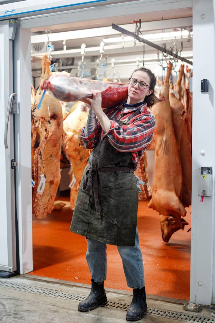 Butcher Sophie Cumber at her butchery at Bowhouse