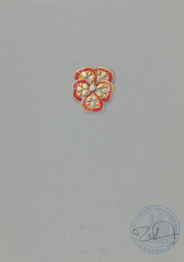 A 1990 Chaumet sketch for a pansy brooch