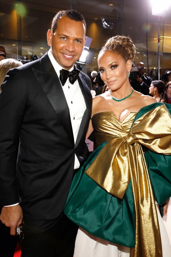 Alex Rodriguez and Jennifer Lopez, in Harry Winston, at the 2020 Golden Globes