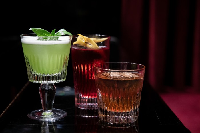 Cocktails at Velvet including the green Velvet Smash