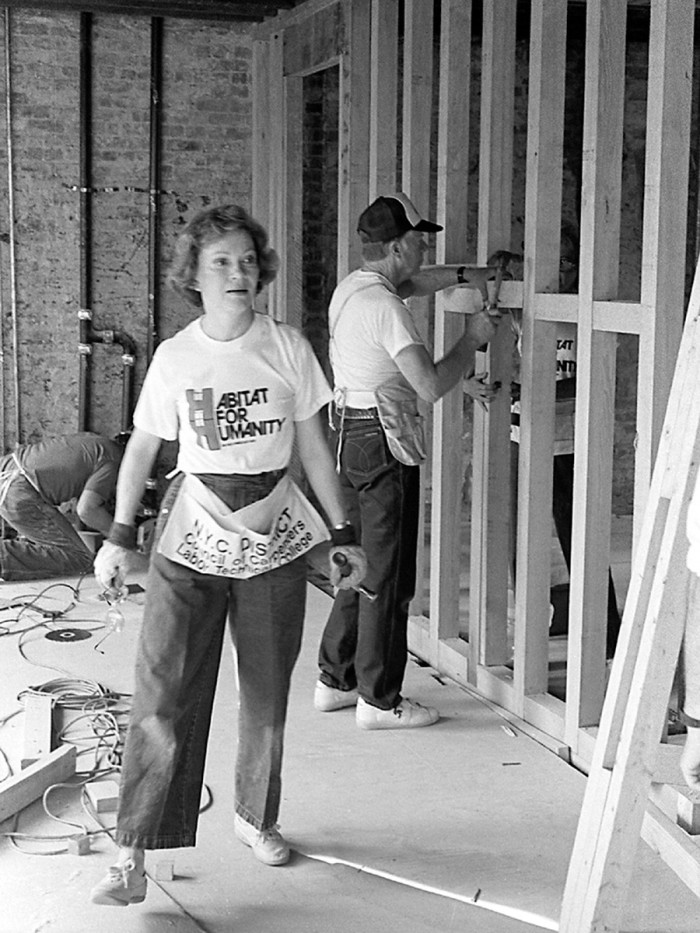 Former President Jimmy Carter and Rosalynn Carter on their first Habitat for Humanity work project in New York City in 1984