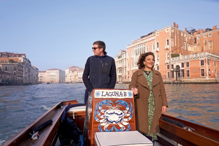 Marcantonio Brandolini d’Adda of LagunaB and Jane da Mosto of We Are Here Venice on the Grand Canal