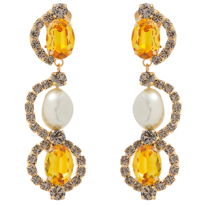 Erdem yellow crystal and pearl Swirl clip earrings, £320