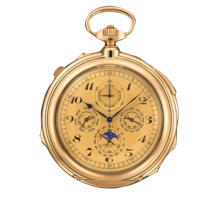 a round and luxurious gold pocket watch with a highly detailed face