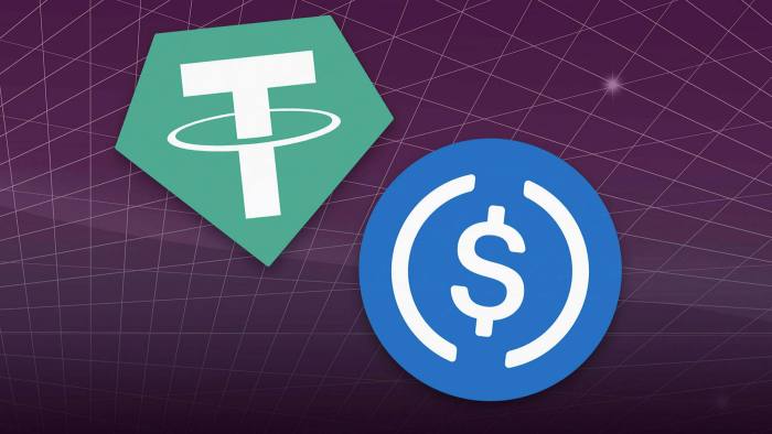 The logos of Tether and USD Coin, two stablecoin leaders