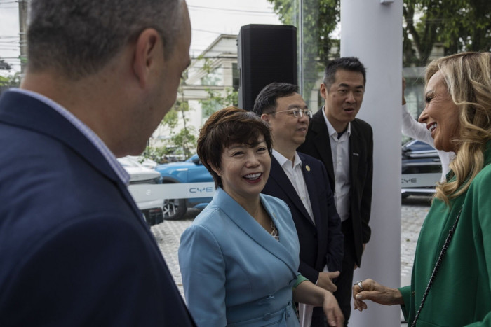 Stella Li, a BYD executive, attends an event at the company’s São Paolo dealership