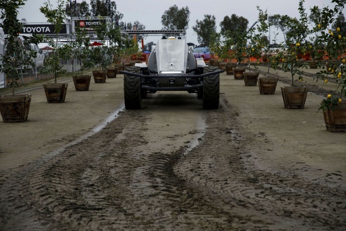 An autonomous orchard sprayer in California. In the future, robots could play a bigger role in planting and harvesting fruit and vegetables