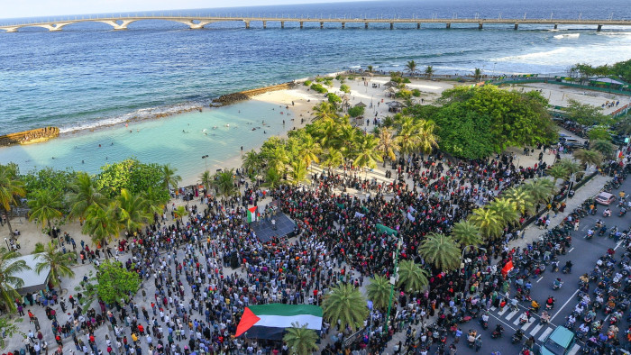 A pro-Palestine rally in Male, the capital of the Maldives, in October 2023