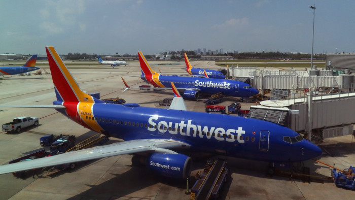 Southwest jets at an airport