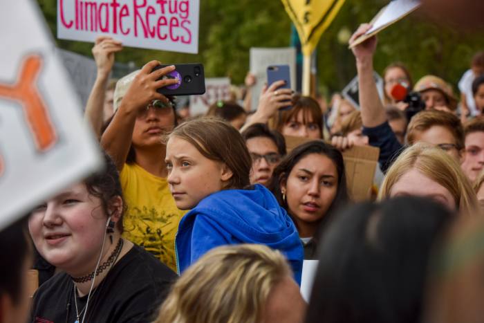 Thunberg with other young climate activists during a protest at the White House in September 2019