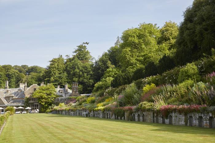 The formal lawn at Hotel Endsleigh, where guests can play ping pong, croquet and giant Jenga 