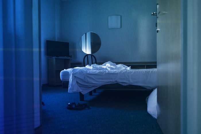 A dark hotel room