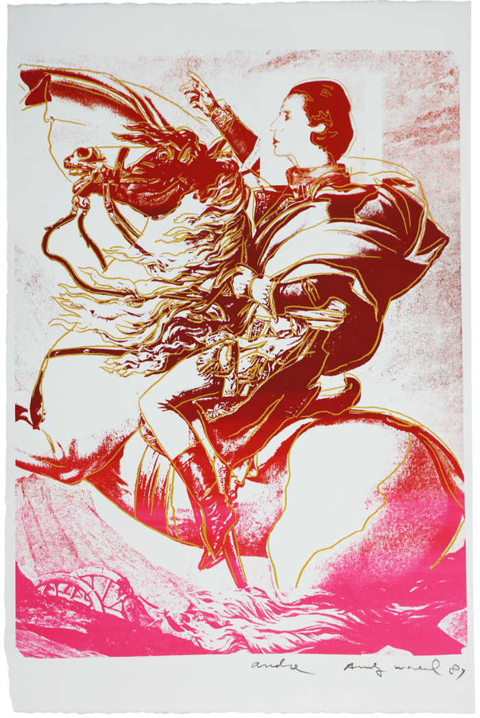 Diana Vreeland Rampant (after Jacques Louis David, Napoleon at St Bernard), 1984, by Andy Warhol