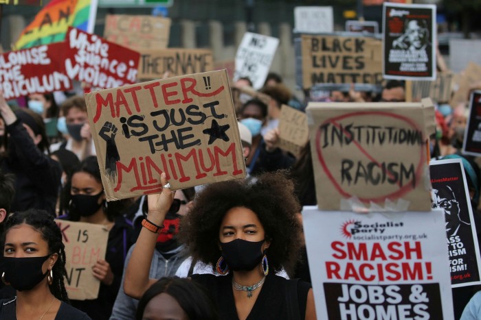 Protesters from a Black Lives Matter stage a rally in London on July 11 last year
