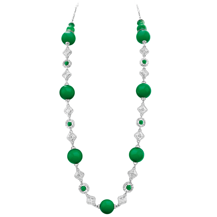 Boghossian jadeite, white-gold, diamond and emerald sautoir
