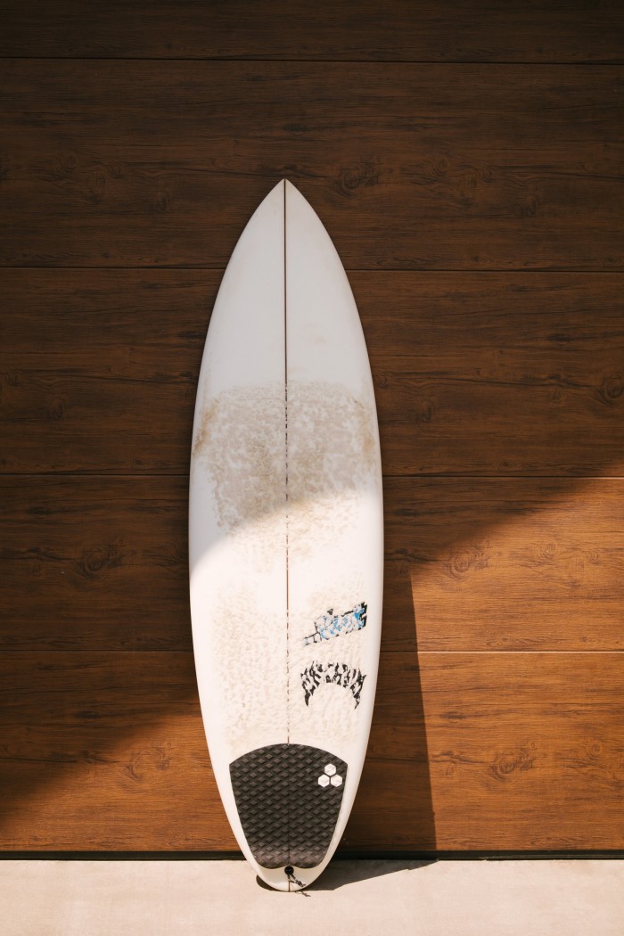 A “Quiver Killer” surfboard crafted for Chin by his friend Matt Biolos