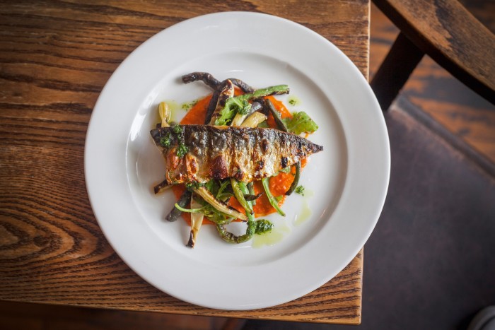 Grilled mackerel with romesco sauce, At The Chapel