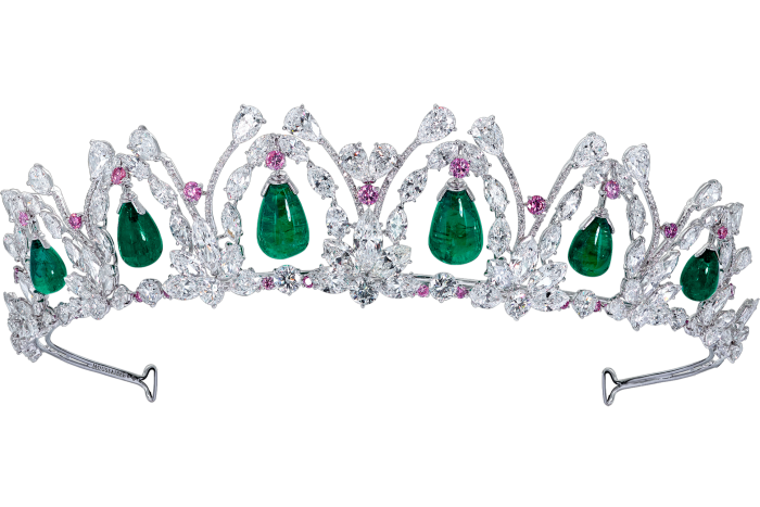 Moussaieff white- and pink-diamond, emerald tiara, POA