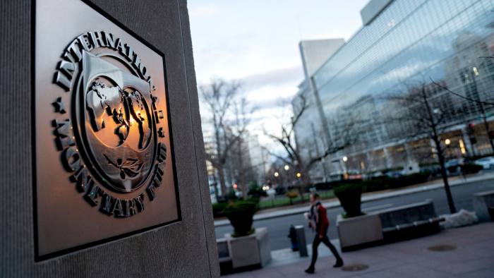 The seal for the International Monetary Fund is seen near the World Bank headquarters