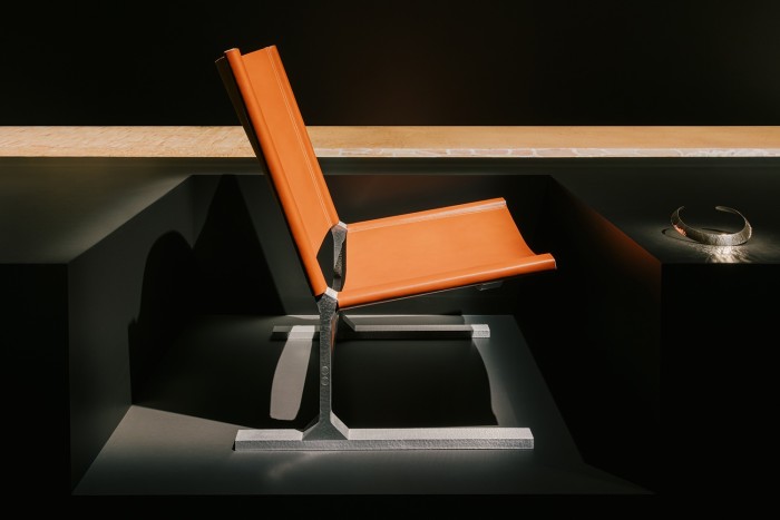 Hermès Diapason d’Hèrmes lounge chair in hammered aluminium and unlined bridle leather