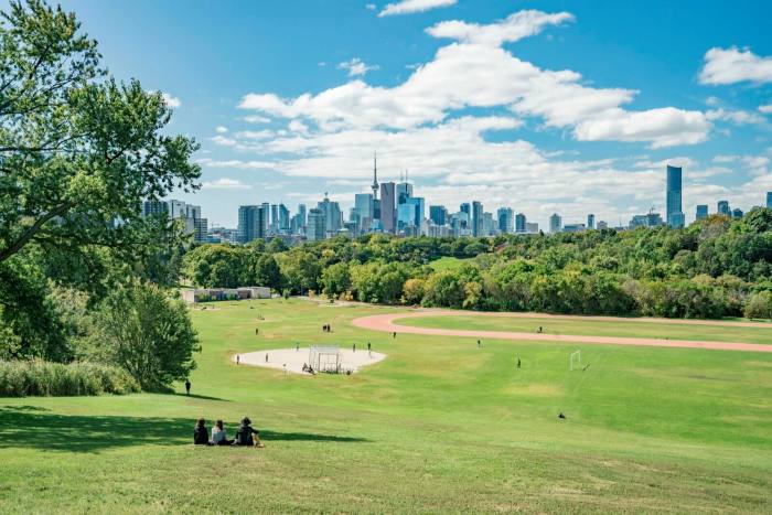 Riverdale Park, with the Toronto skyline behind it