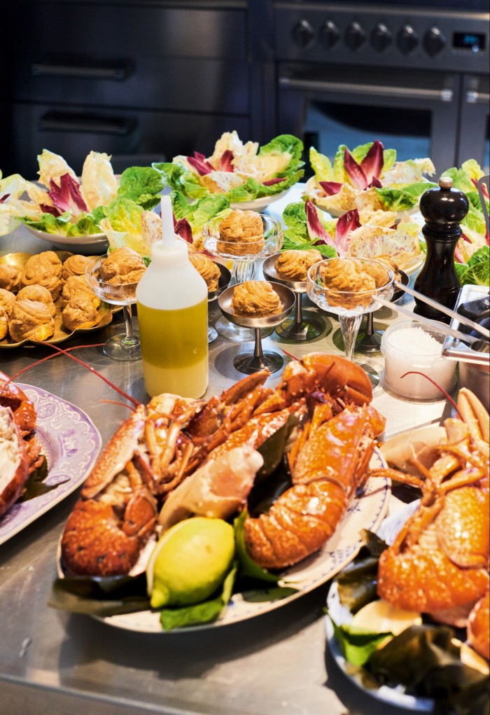 Danish lobsters, gougères with whipped ricotta and seasonal leaf salads