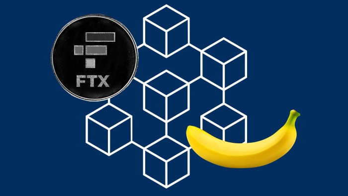 A banana in a blockchain with the FTX logo