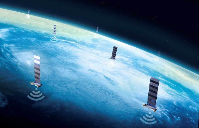 An illustration of Starlink satellites, which would have to give network priority to satellites launched by Rivada in the same orbital slot