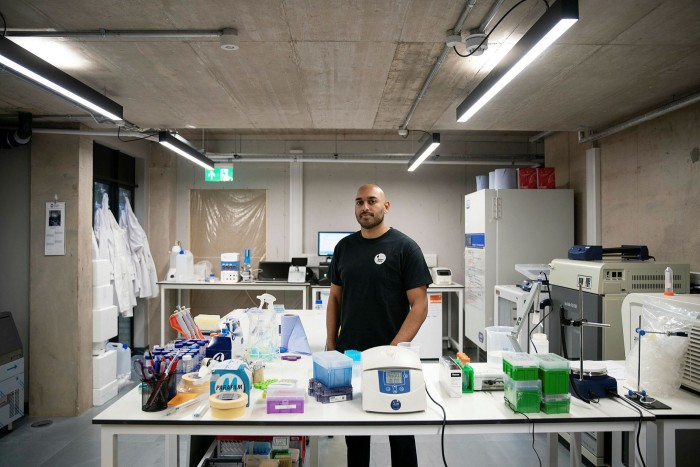 Jevan Nagarajah, CEO of Better Dairy, at the company’s east London lab. ‘Sustainability and animal welfare are the main two drivers behind animal-free dairy,’ he says