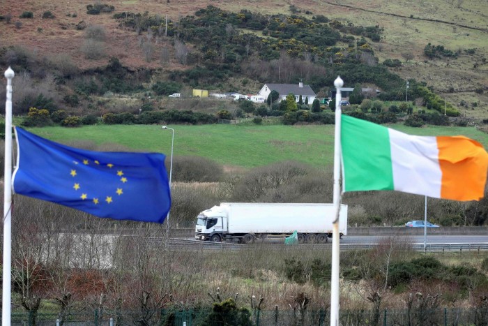 EU and Irish flags near the border with Northern Ireland
