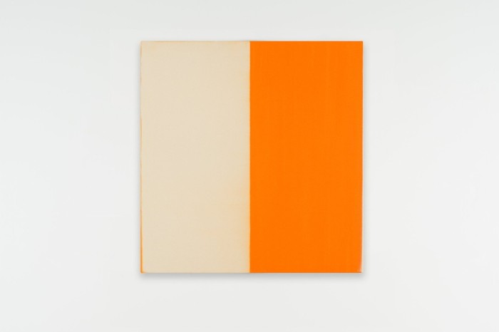 A rectangular painting is made of two vertical swathes of colour, one beige, on the left, one orange, on the right