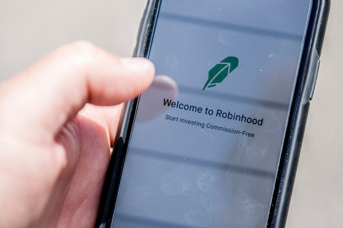 The Robinhood app is seen on a smartphone